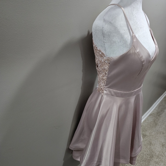 Beautiful Blush Satin And Lace Dress - Picture 3 of 4
